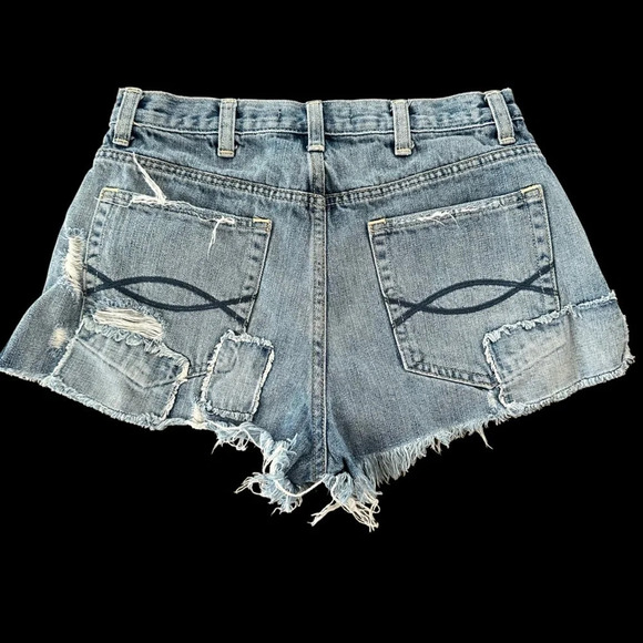 Abercrombie & Fitch Womens size 2/26 High Rise Cutoff Jean Shorts Patches Light - Picture 2 of 10